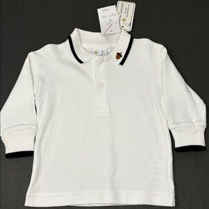 FLORENCE EISEMAN: White Long Sleeve Polo. Acorn. Size 12M. NEW With Tags